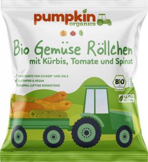 Pumpkin Organics BIO Fúkané chrumky 20 g - Kukuričné s tekvicou, paradajkami a špenátom (12. mesiac)