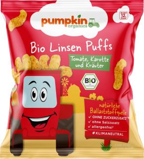 Pumpkin Organics BIO Fúkané chrumky 20 g - Šošovkové s paradajkami, mrkvou a bylinkami (12. mesiac)
