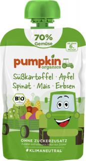 Pumpkin Organics BIO Zeleninové pyré 70% - Batát, jablko, špenát, kukurica, hrášok, 6. mesiac, 100 g