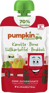 Pumpkin Organics BIO Zeleninové pyré 70% - Mrkva, hruška, batát, brokolica, 6. mesiac, 100 g