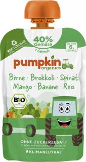 Pumpkin Organics BIO Zeleninové pyré - Hruška, brokolica, špenát, mango, banán, ryža, 6. mesiac, 100 g