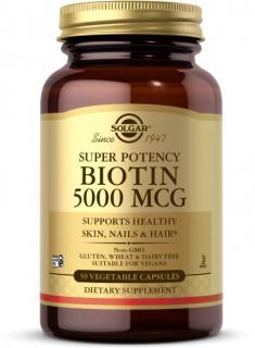 Solgar Biotin, 5000 mcg, 50 rostlinných kapslí