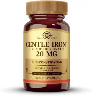 Solgar Gentle Iron, Železo bisglycinát, 20 mg, 90 rastlinných kapsúl