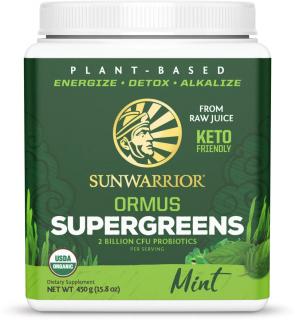 Sunwarrior Ormus Supergreens, Organic Mätový, 450 g