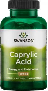 Swanson Caprylic Acid, Kyselina kaprylová, 600 mg, 60 softgel kapsúl