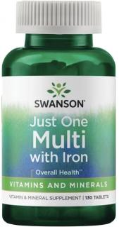 Swanson Just One Multi so železom, Multivitamín, 130 tabliet