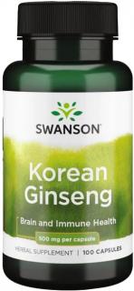 Swanson Korean Ginseng (Všehoj), 500 mg, 100 kapsúl