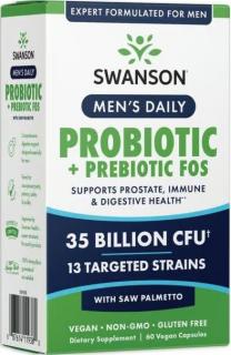 Swanson Men's Daily Probiotic + FOS, Probiotiká pre mužov, 17,5 miliárd CFU, 13 kmeňov, 60 vegan kapsúl