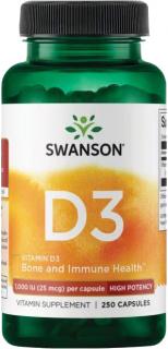 Swanson Vitamín D3 1000 IU, 250 kapsúl