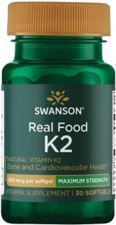 Swanson Vitamin K2, Natural MK-7, 200 ug, 30 softgelových kapsúl