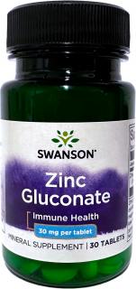Swanson Zinc Gluconate, Zinok, 30 mg, 30 tabliet