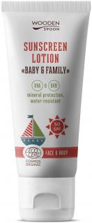 Wooden Spoon Opaľovacie telové mlieko Baby & Family SPF50 v tube - neviditeľný zinok-Tuba, 100 ml