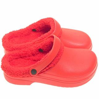 Dámske kroksy zateplené fa. červená (Kroxy pre ženy na zimu | Dámske teplé kroksy dobrá cena)