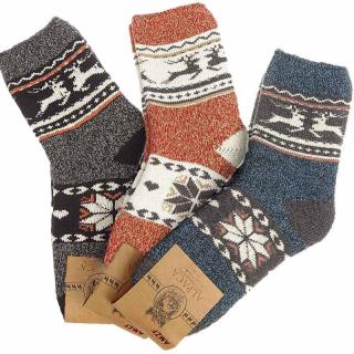 Dámske ponožky z ovčej vlny Alpaca 3ks Nórsky vzor Sob WZ26 (Vlnené ponožky pre ženy Hrubé zimné Bal. 3 páry)