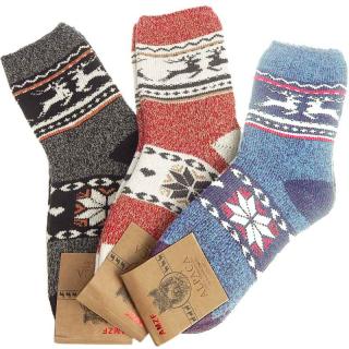 Dámske ponožky z ovčej vlny Alpaca 3ks Nórsky vzor Soby ( Vlnené ponožky pre ženy Hrubé na zimu Bal. 3 páry)
