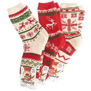 Dámske vlnené ponožky vianočné 3páry (Zimné ponožky pre ženy - materiál 90% vlna, 5% bavlna, 5% akryl)