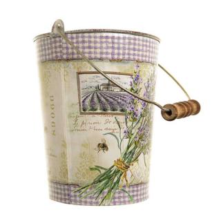 Dekoračné vedierko Levanduľa Lavender (malé plechové vedierko s rukoväťou v provensálskom štýle)