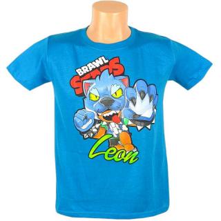 Detské tričko Brawl stars Leon modré (Brawl stars oblečenie pre deti, dobrá cena)