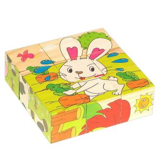 Drevené kocky s obrázkami Domáce zvieratá (Obrázkové kocky Puzzle a Skladačky pre deti)