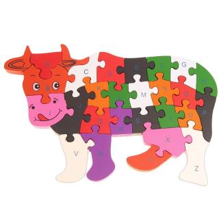 Drevené puzzle Kravička (Drevené puzzle pre deti a najmenších, čísla a písmená)