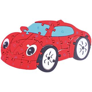 Drevenné puzzle Auto (Detská skladačka - drevené puzzle s číslami a písmenami)