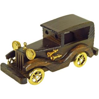 Drevený model auta so strechou tmavé 15cm (Bytová dekorácia drevená - dĺžka 15 cm, materiál: drevo)
