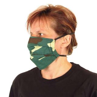 Dvojvrstvové maskáčové rúško na ústa Green Woodland (Rúška na tvár predaj | prevedenie dlhá guma po obvode)