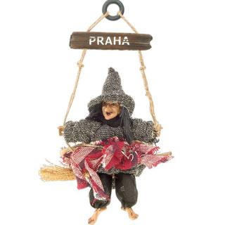 Ježibaba na metle Praha 25cm (Dekorácia na Halloween)