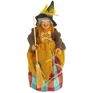 Ježibaba s metlou 37cm (Halloweenska výzdoba - výška 37 cm, materiály textil, drevo, plast)