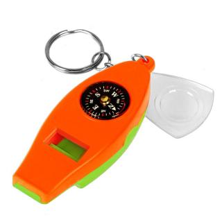 Kľúčenka Píšťalka Kompas Teplomer Lupa oranžovo - zelená (Prívesok na kľúče Multifunkčná kľúčenka, dvojfarebná)