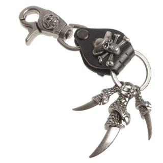 Kožená kľúčenka Lebka kovboja (prívesok na kľúče s kovovým zdobením v rock style)