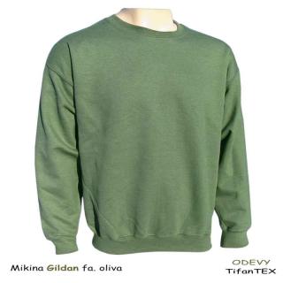 Mikina pánska Gildan zelená army (jednoduchá mikina z počesaného úpletu)