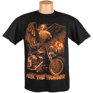 Pánske tričko Feel The Thunder (Pánske tričko čierne s motorkou a orlom)