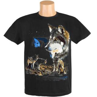 Pánske tričko vlk a mesiac (Pánske tričko čierne s potlačou vlkov)