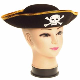 Pirátsky klobúk detský čierny so zlatým lemom (Karnevalový pirátsky klobúk pre deti)