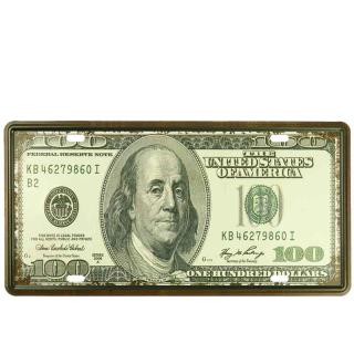 Plechová Tabula 100 US DOLLARS (zobrazenie prednej strany stodolárovej bankovky)