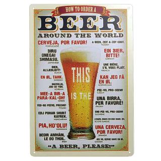 Plechová tabula BEER 30x40cm (Retro ceduľa  pivo prosím  v rôznych jazykoch sveta)