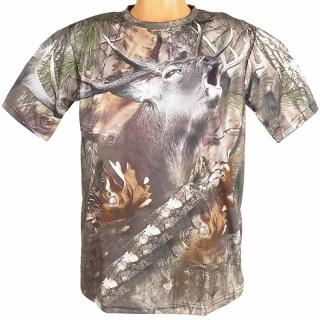 Poľovnícke tričko Ručiaci jeleň (Pánske tričko s potlačou - materiál 100% polyester)
