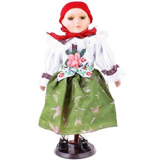 Porcelánová bábika v kroji s červenou šatkou 41cm (Krojovaná bábika)
