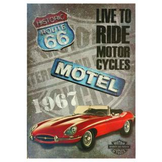 Retro drevená tabuľa 1967 Route 66 MOTEL (veľká 26x36 cm drevená reklama motela na diaľnici R 66)