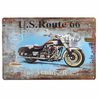 Retro tabuľa U.S.Route 66 Motorbike 30x20cm (Plechová ceduľa - rozmery: 30x20cm, materiál: plech)