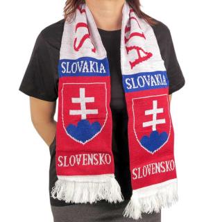 Šál Slovakia biely (pletený šál s národnými symbolmi Slovenska pre športových fanúšikov)
