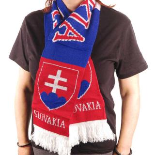 Šál Slovakia modrý (pletený šál s národnými symbolmi Slovenska pre športových fanúšikov)
