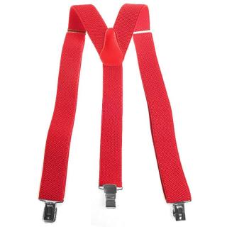 Traky na nohavice červené 3x klip (pánske traky z trakovej gumy s 3 klipmi na upevnenie k pásu nohavíc)