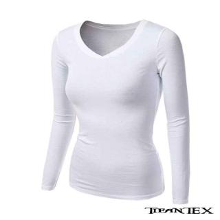 Tričko biele s dlhým rukávom zn. KARIBAN (kvalitné značkové dámske tričko s výstrihom tvaru V)