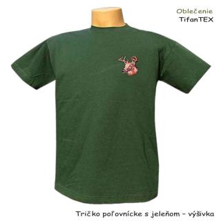 Tričko poľovnícke s jeleňom výšivka (pánske bavlnené tričko s krátkym rukávom)