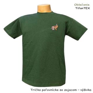 Tričko poľovnícke so zajacom výšivka (pánske bavlnené tričko s krátkym rukávom)