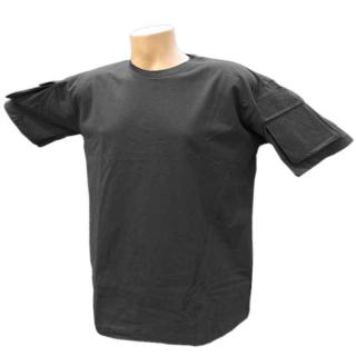 tričko US MFH s vreckami na rukávoch čierne (taktické tričko s velcro panelmi z army shopu nitra tifantex)