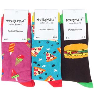 Veselé dámske ponožky 3 páry Maškrty (Vtipné ponožky pre ženy Pizza Hamburger Kobliha Virgina 2101)
