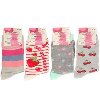 Veselé detské ponožky pre dievča 4páry (Ponožky pre deti jahody, čerešne a srdiečka)